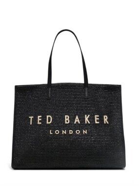NWT Ted Baker 'Palmer' Raffia Large ICON Tote Bag Black/Tan SOLD OUT